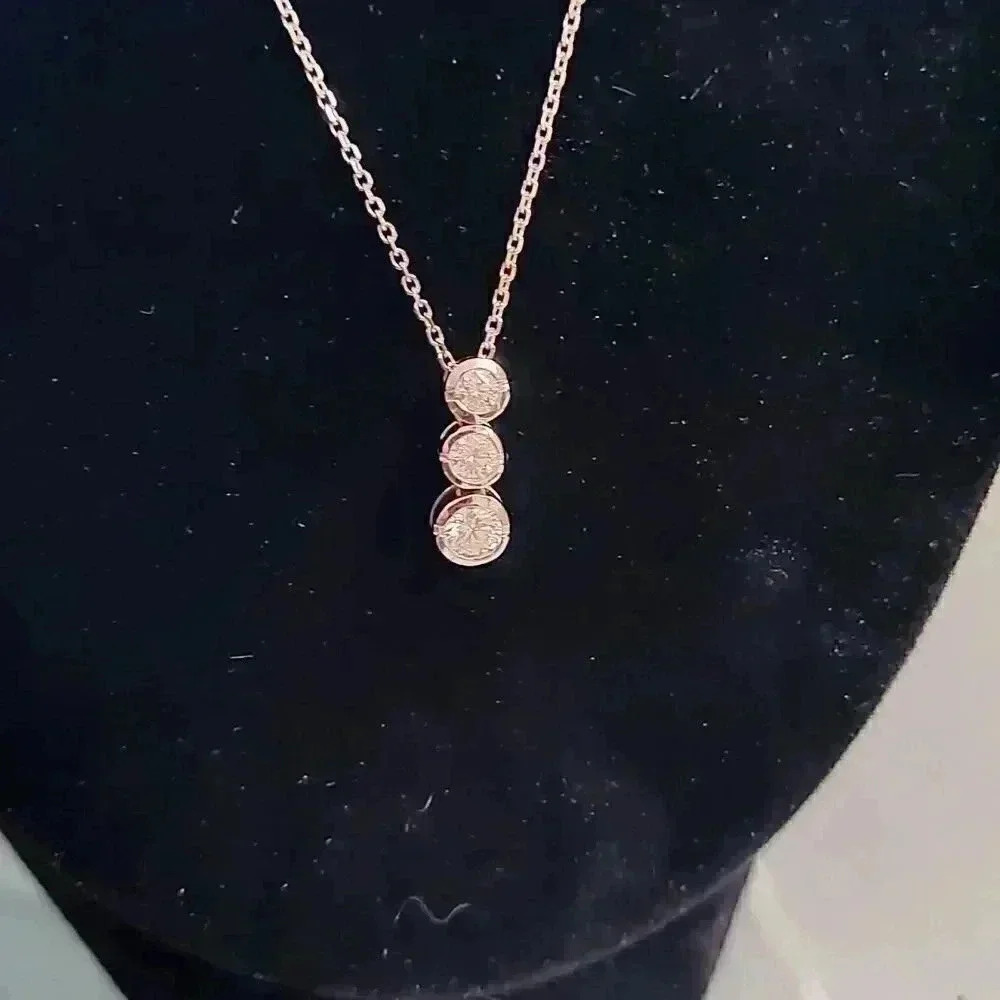 18kt White Gold n White Sapphire Tri Stone 20" necklace